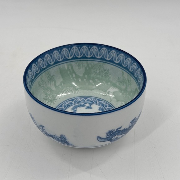 Other - Vintage Korean Porcelain Rice Bowl Blue Green Crane Pine Tree Korea